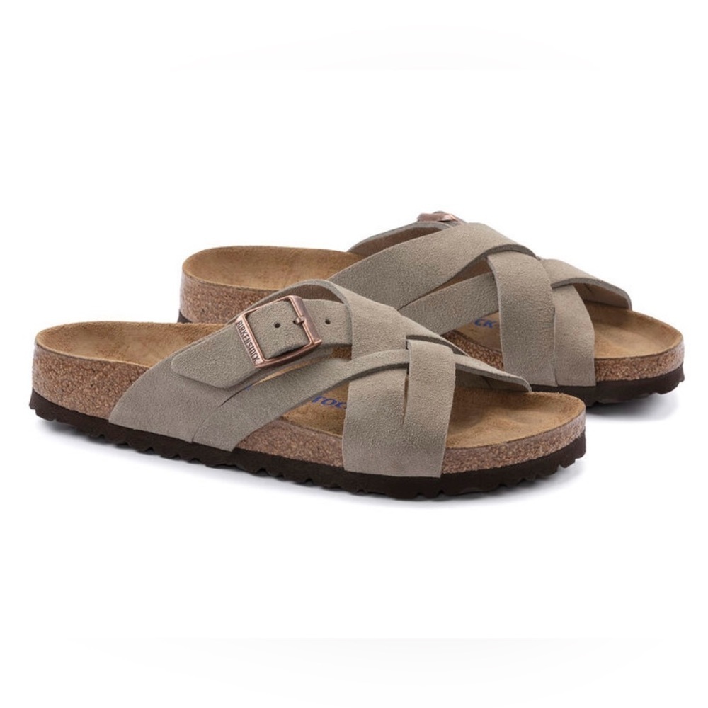 NWT Birkenstock Lugano Soft Footbed Suede Leather Taupe Sandals Men’s Sz 44/11 - Picture 7 of 10